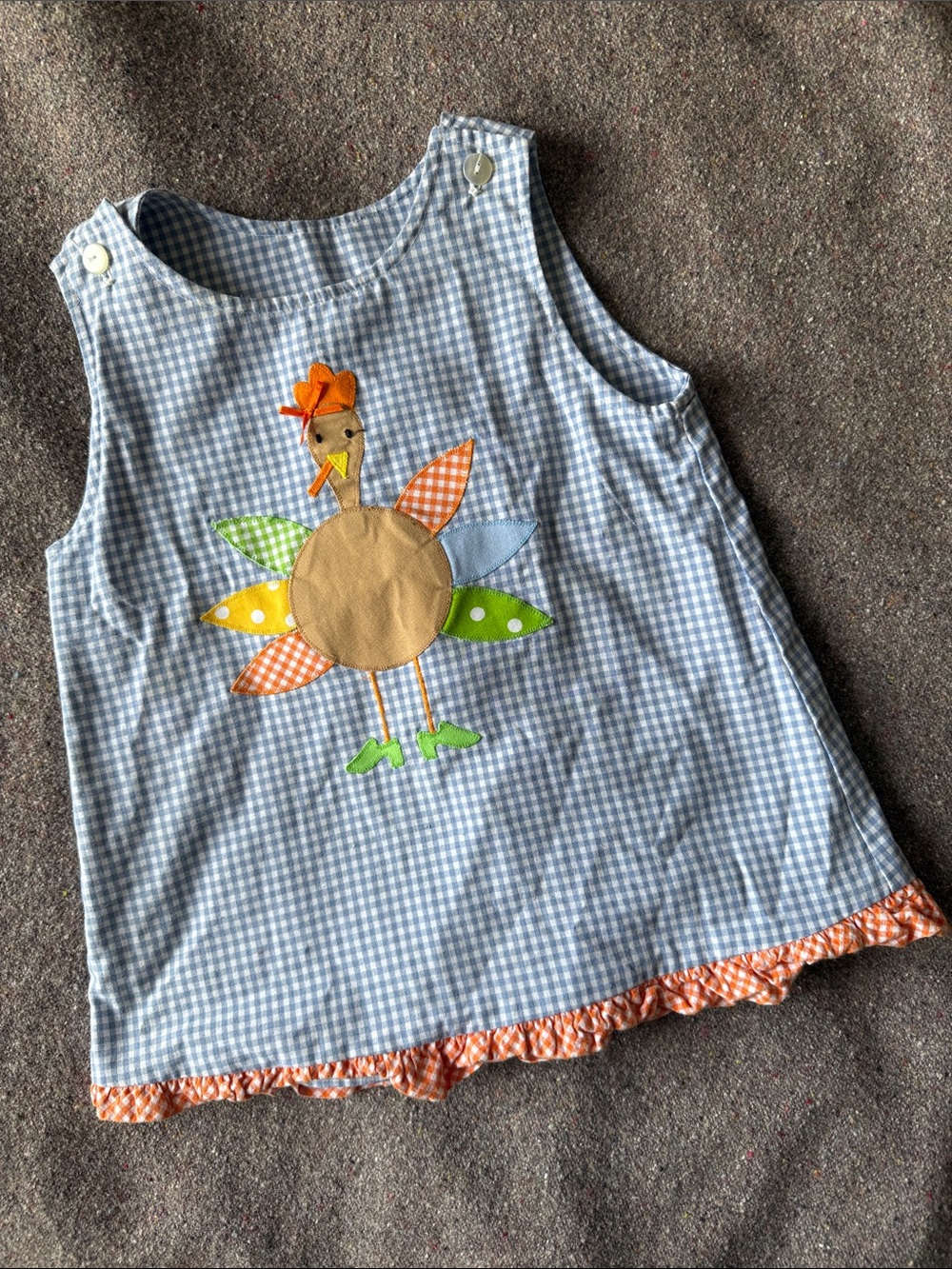 Reversible Blue Gingham Thanksgiving and Halloween Appliqué Dress (Size 4T)